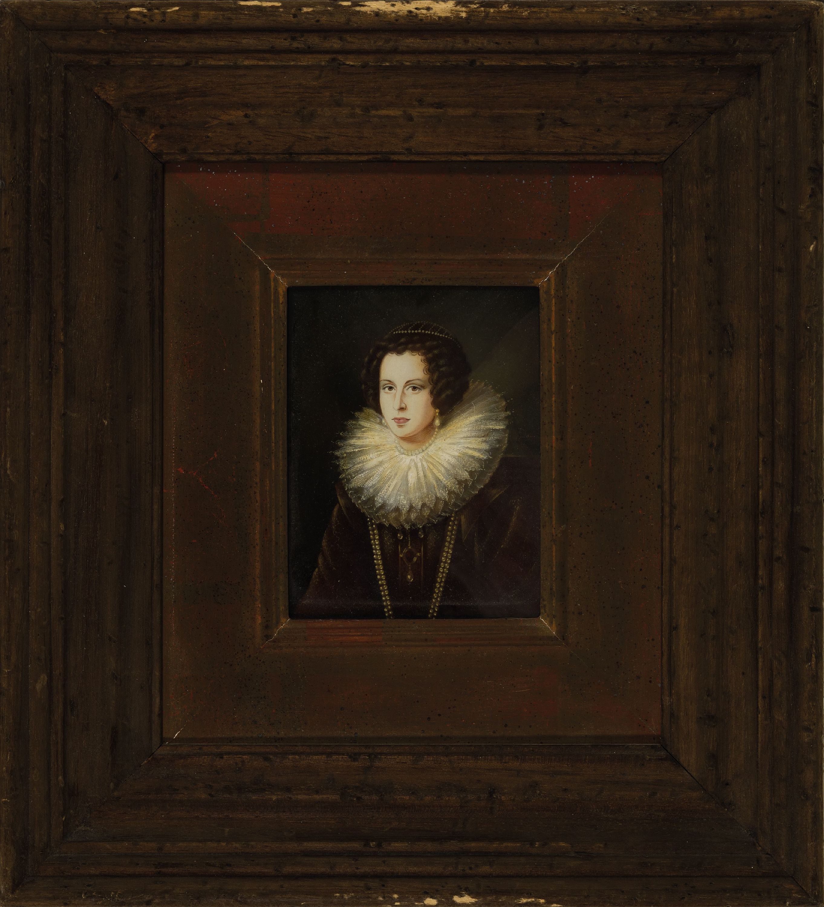 Detail k: Feine Miniaturmalerei, um 1900, Porträt der Marie Medici, feine Gouachemalerei auf Malkarton, unsigniert, ca. 13.5x10cm, u.Gl., R. ca. 38x34.5cm