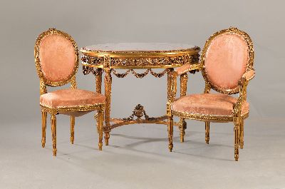 Image 26966441 - Salongarnitur, Frankreich, um 1880, bestehend aus: Sofa, Paar Armlehnstühlen, Paar ...