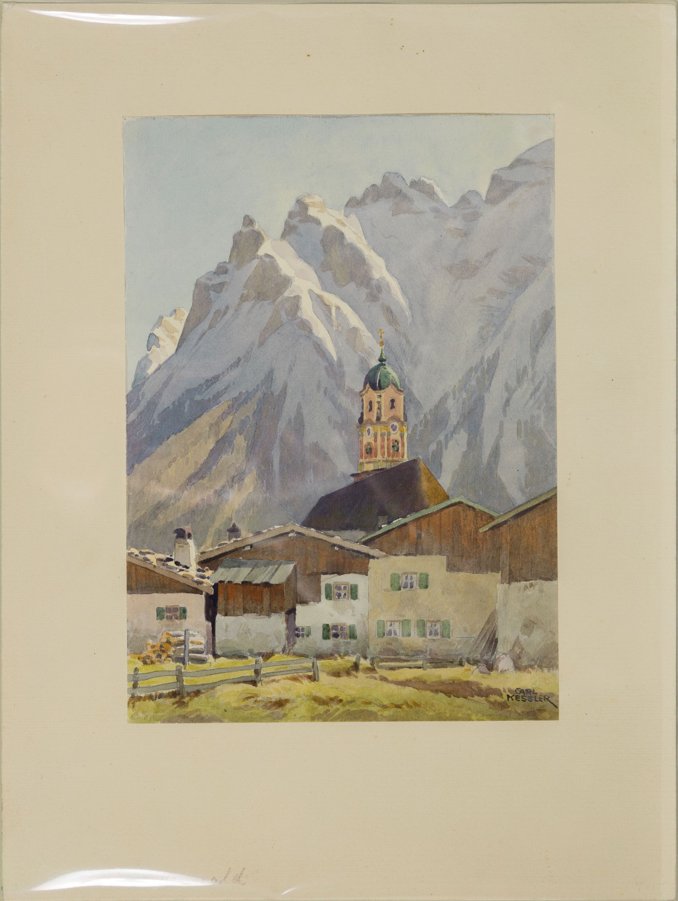 Detail k: Carl Kessler, 1876 Coburg-1968 München, Ansicht von Mittenwald, Aquarell auf Papier, rechts unten sign., ca. 25x18cm