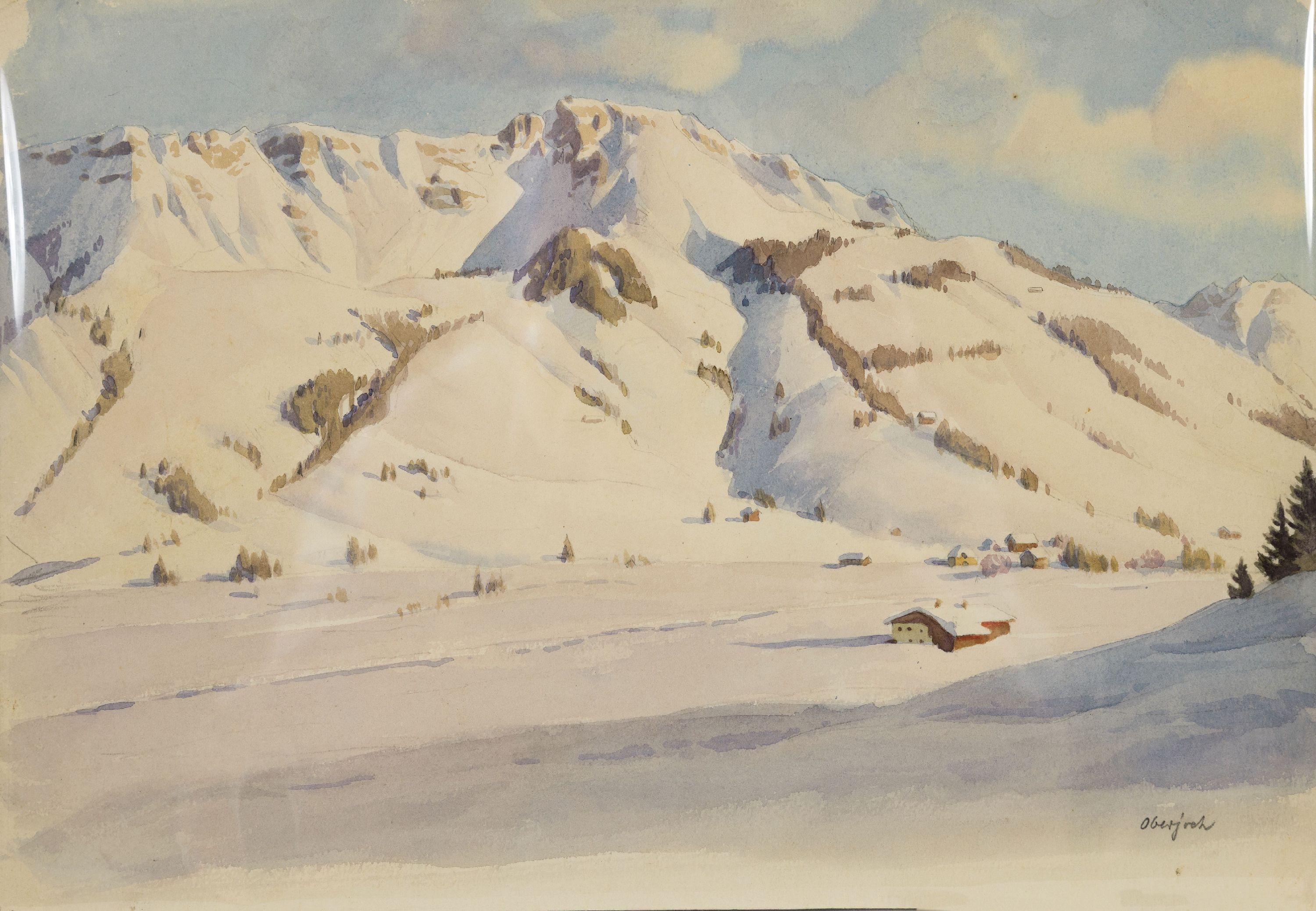Detail a: Carl Kessler, 1876 Coburg-1968 München, 2 Aquarelle:1x bez. Oberjoch, verschneite alpine Winterlandschaft, ca. 25.5x36.5cm, 1x Ansicht aus Hötting ...