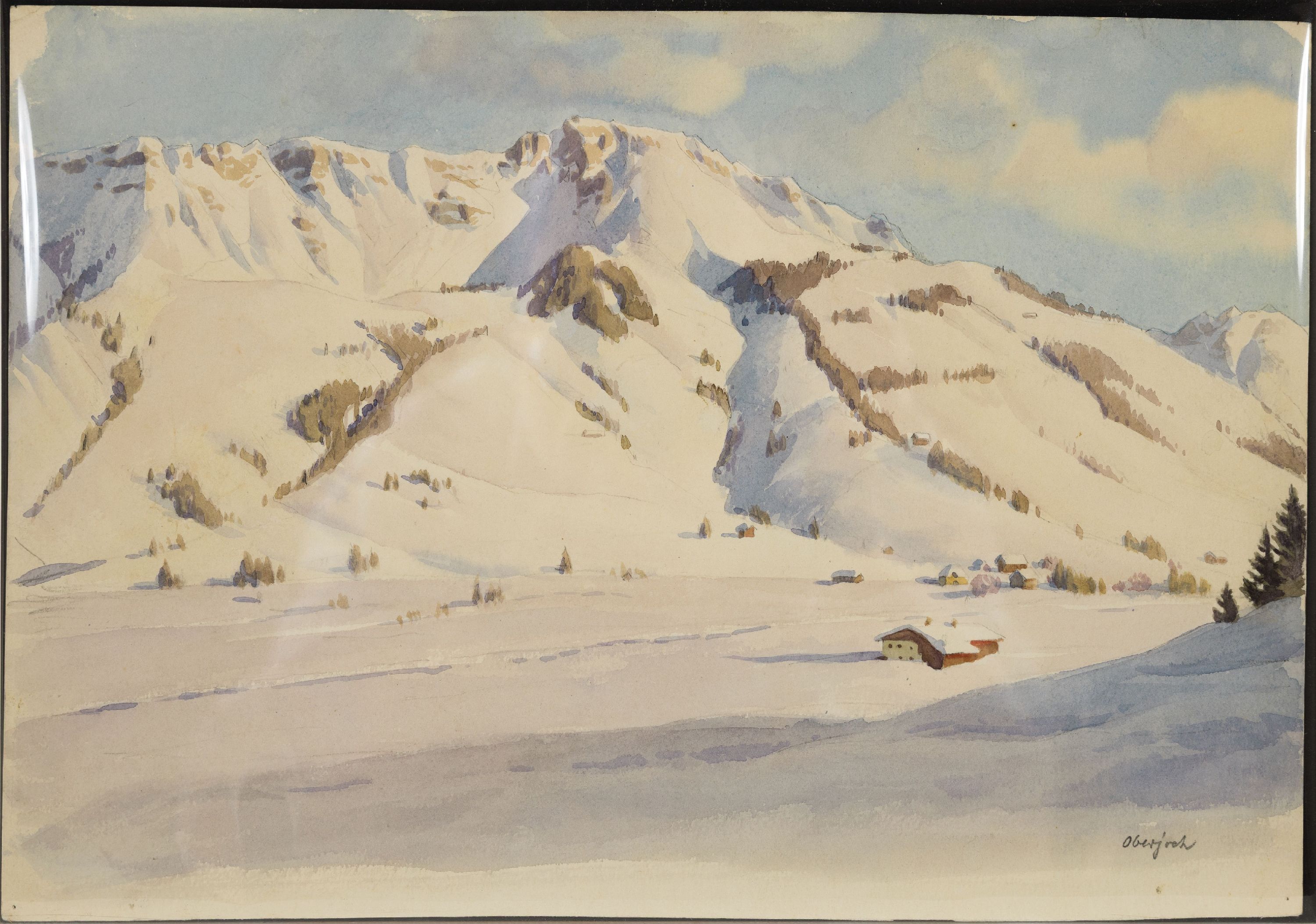Detail l: Carl Kessler, 1876 Coburg-1968 München, 2 Aquarelle:1x bez. Oberjoch, verschneite alpine Winterlandschaft, ca. 25.5x36.5cm, 1x Ansicht aus Hötting ...