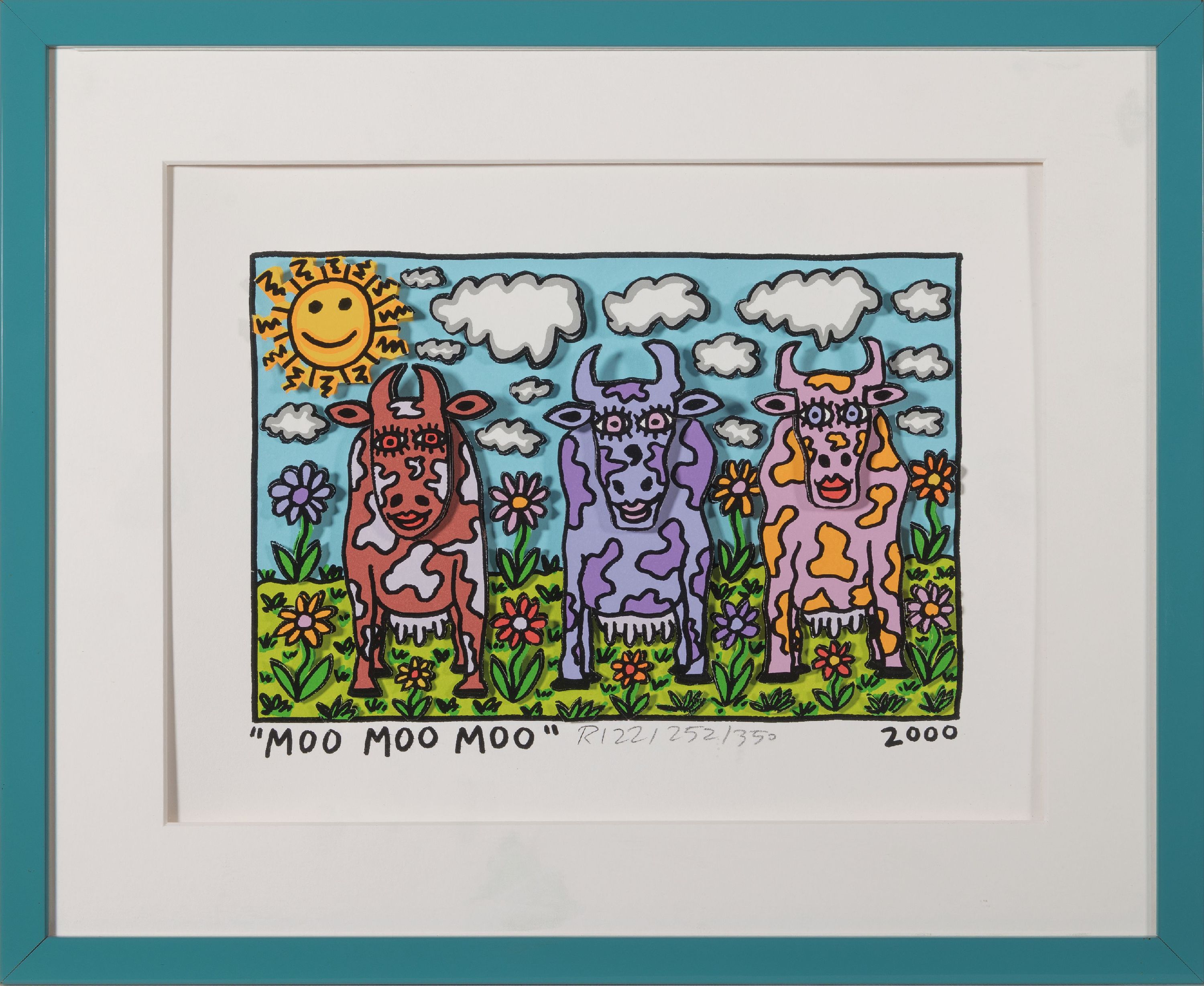 Detail k: James Rizzi, 1950-2011 New York, Moo Moo Moo, dreidimensionale Farblithographie von 2000, handsign., num. 252/350, ca. 15x22cm, PP, u.Gl., R. ca. ...