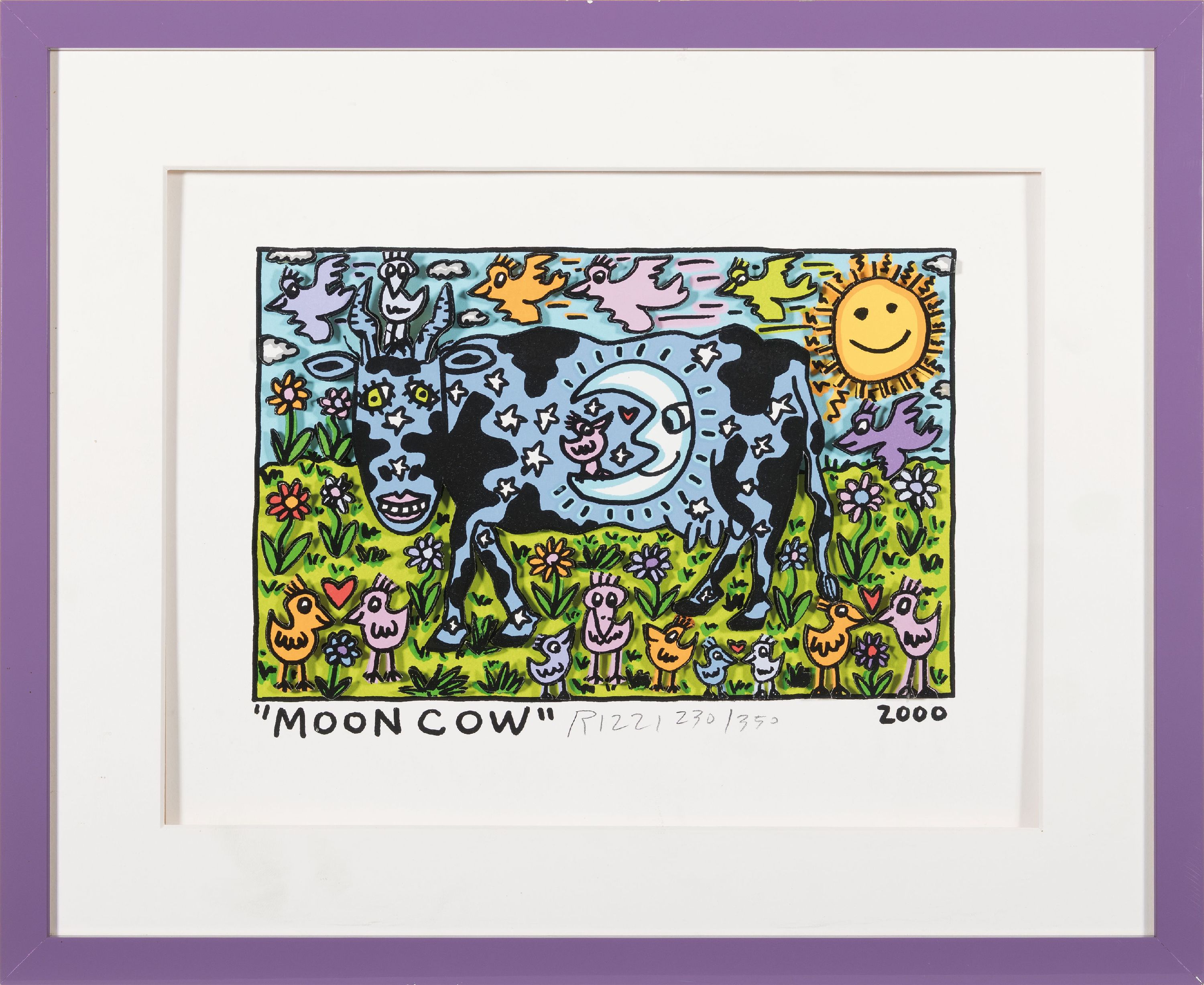 Detail k: James Rizzi, 1950-2011 New York, Moon Cow, dreidimensionale Farblithographie von 2000, handsigniert und num. 230/350, ca. 15x22cm, PP, u.Gl., R. ca. ...