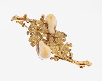 Image 26966541 - 14 kt Gold Grandel-Brosche, GG/RG 585/000, Eichenlaub und Eicheln an Ast, 2 große ...