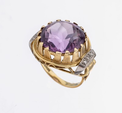 Image 26966544 - 14 kt Gold Amethyst-Diamant-Ring, 1960er Jahre, GG/WG 585/000, rundfacett. Amethyst ca. ...