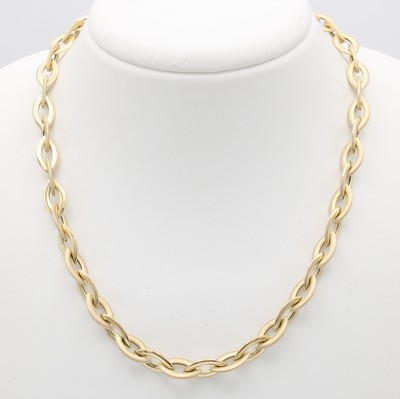 26966565a - Collier, GG 585/000, navettef. Glieder, z.T.matt., Karabinerschl., L. ca. 45 cm