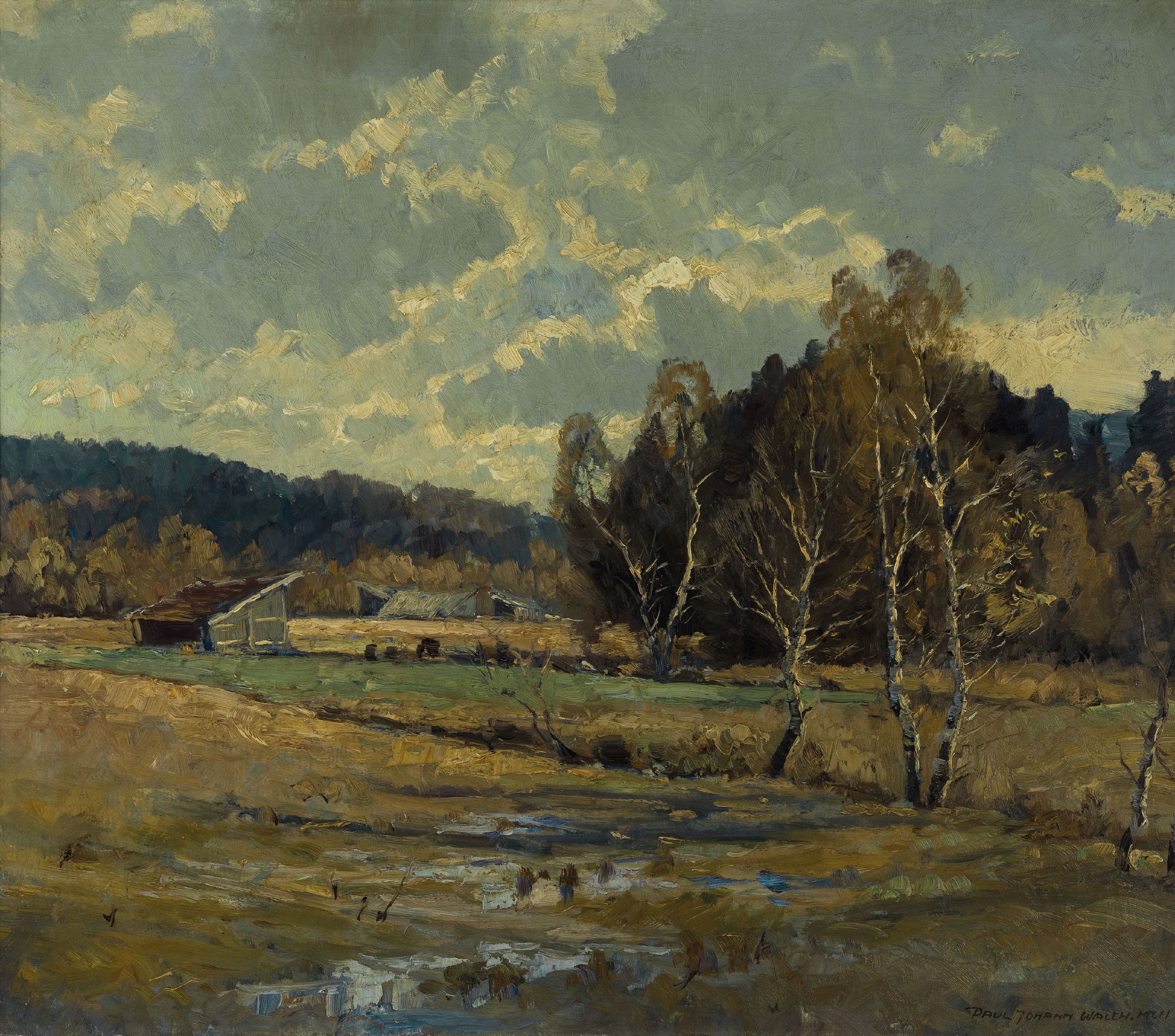 Johann Paul Walch, 1881 Leutstetten-1958, Voralpenlandschaft im Herbst, Öl/Lwd, rechts unten signiert, ca. 70x80cm, R. ca. 88x98cm