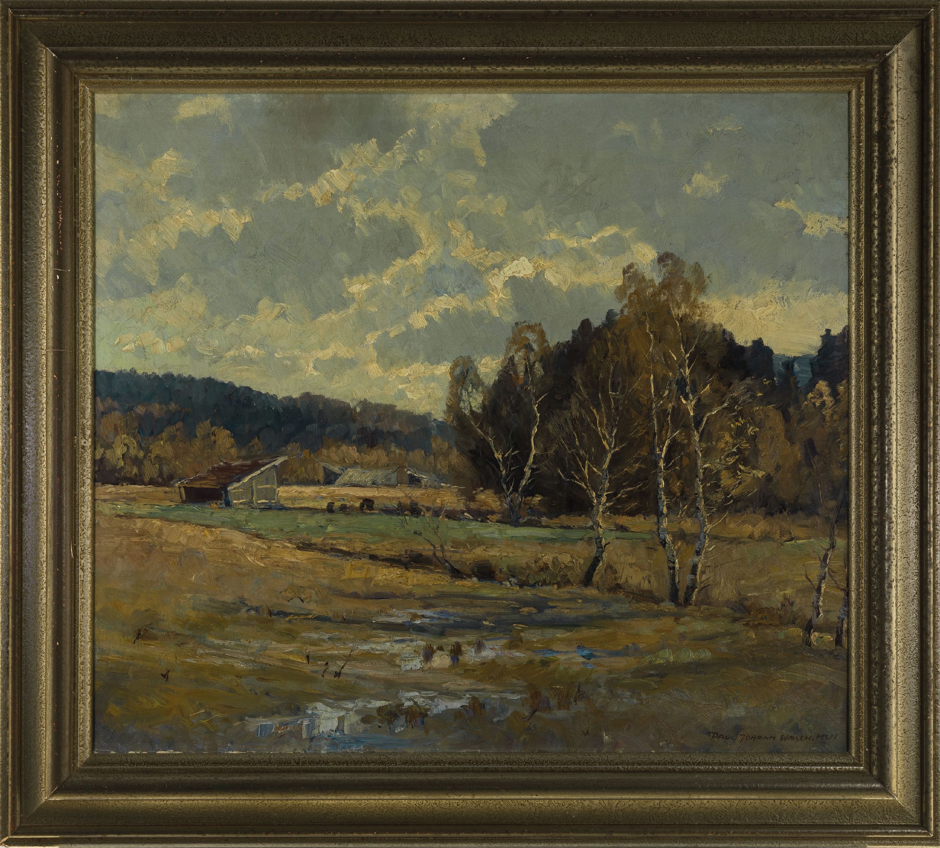 Detail k: Johann Paul Walch, 1881 Leutstetten-1958, Voralpenlandschaft im Herbst, Öl/Lwd, rechts unten signiert, ca. 70x80cm, R. ca. 88x98cm