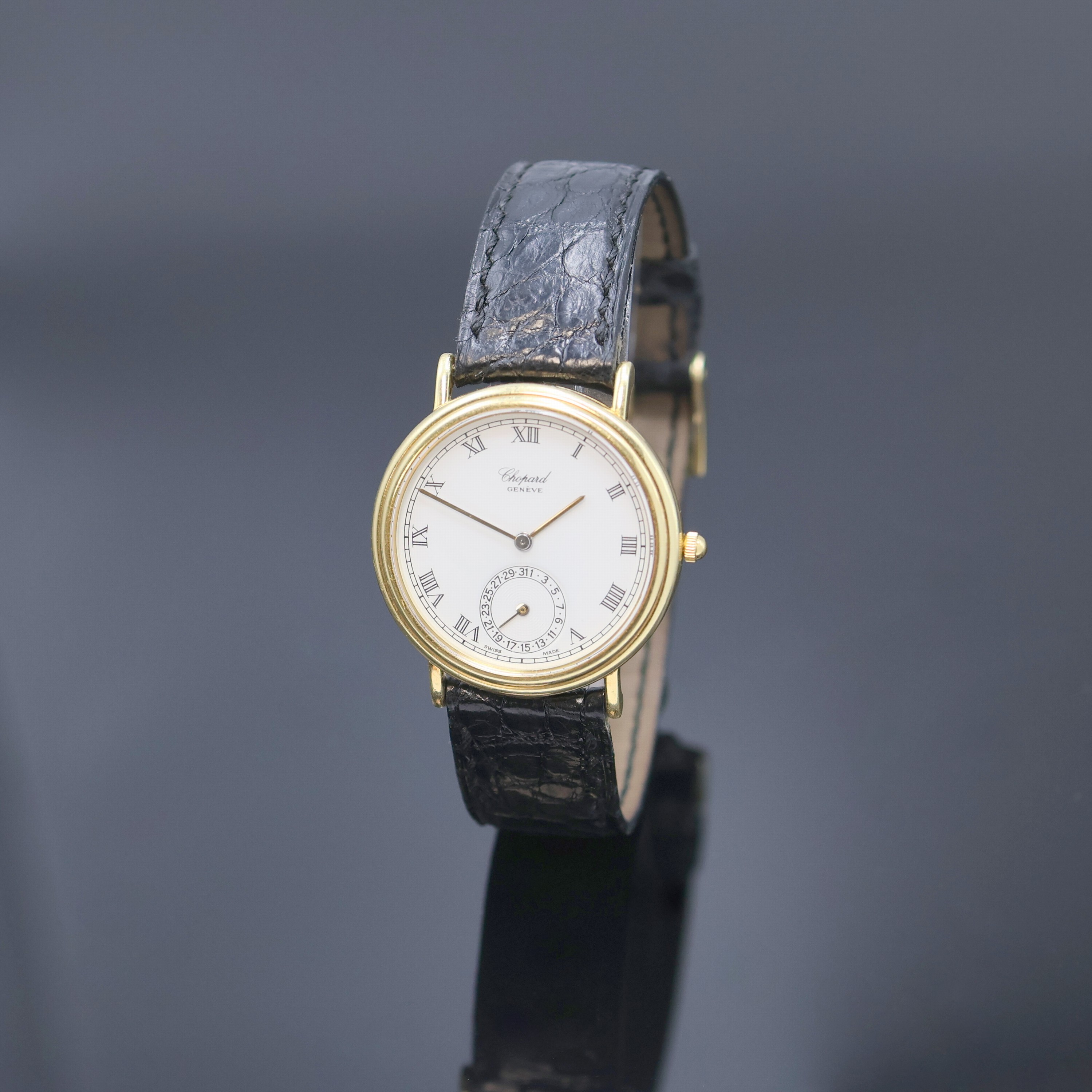 CHOPARD Armbanduhr Linea D´Oro in GG 750/000 Referenz 1118, Schweiz um 1998, quarz, orig. Lederband m. verg. Dornschl., Boden gegen Lünette 8-fach ...