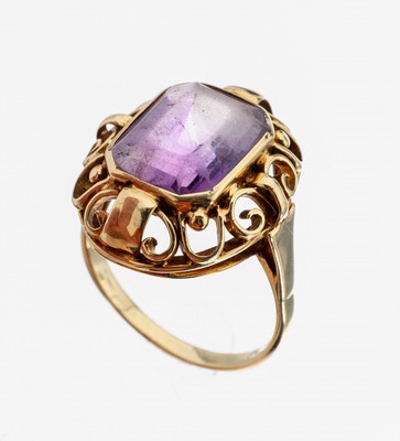 Image 26966655 - 14 kt Gold Amethyst-Ring, 1940er Jahre, GG 585/000, facett. Amethyst (starke Gebr. ...