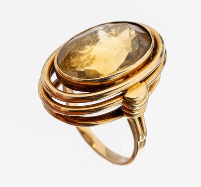 Image 26966657 - 14 kt Gold Citrin-Ring, 1940er Jahre, GG 585/000, ovalfacett. Citrin, Unterkaderung, RW ...