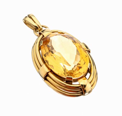 Image 26966658 - 14 kt Gold Citrin-Anhänger, 1940er Jahre, GG 585/000, ovalfacett. Citrin, L. ca. 5 ...