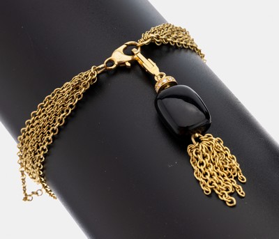 Image 26966661 - 14 kt Gold Armband mit Onyx-Diamant-Anhänger, GG 585/000, 8-rhg., 10 kl. ...