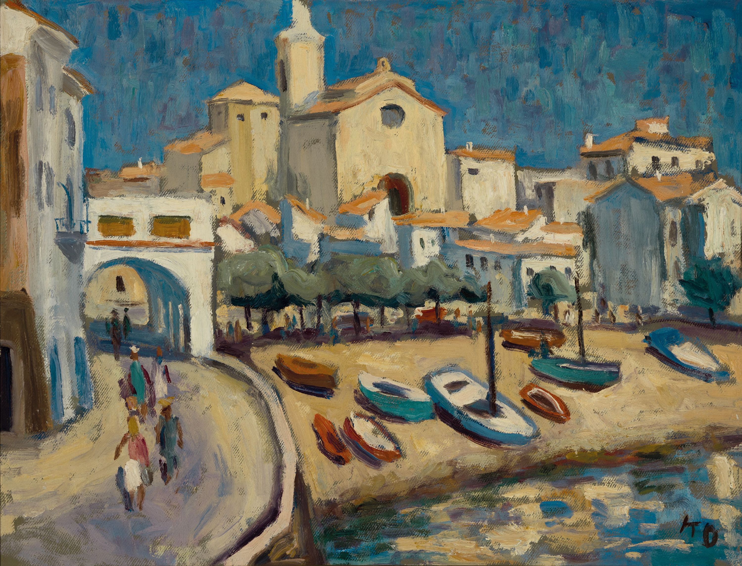 Image 26966832 - Karl Oertel, 1890-1979 Karlsruhe, Ansicht aus Cadaques (Spanien), Öl/Hartfaser, rechts ...