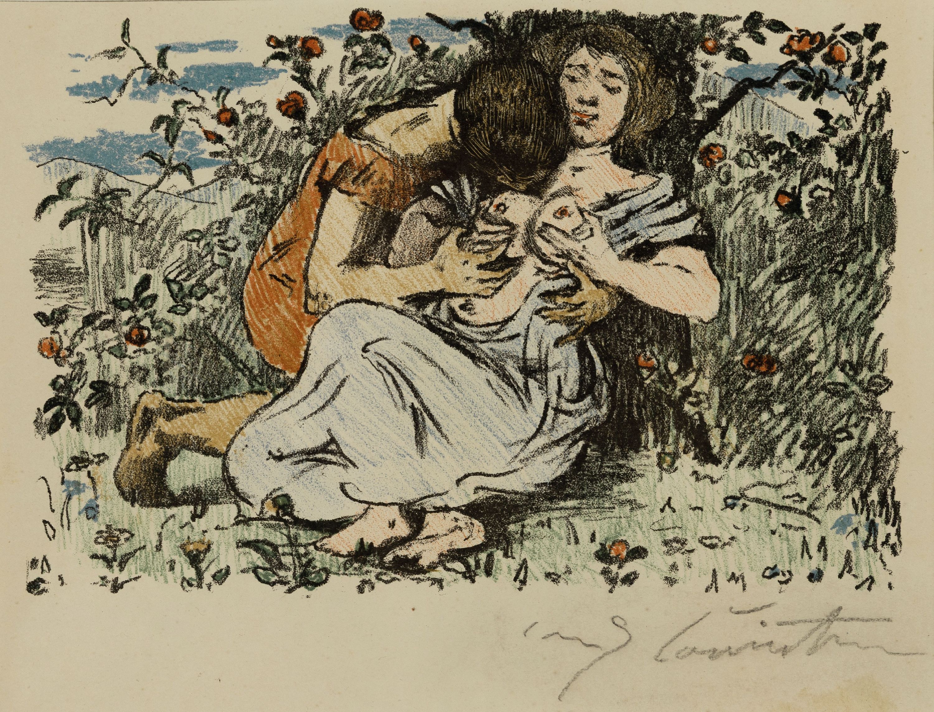 Detail b: Lovis Corinth, 1858-1925, 2 Farblithos aus: Das hohe Lied, beide rechts unten handsign., je ca. 16x23cm, PP, u.Gl., R. ca. 33x43cm