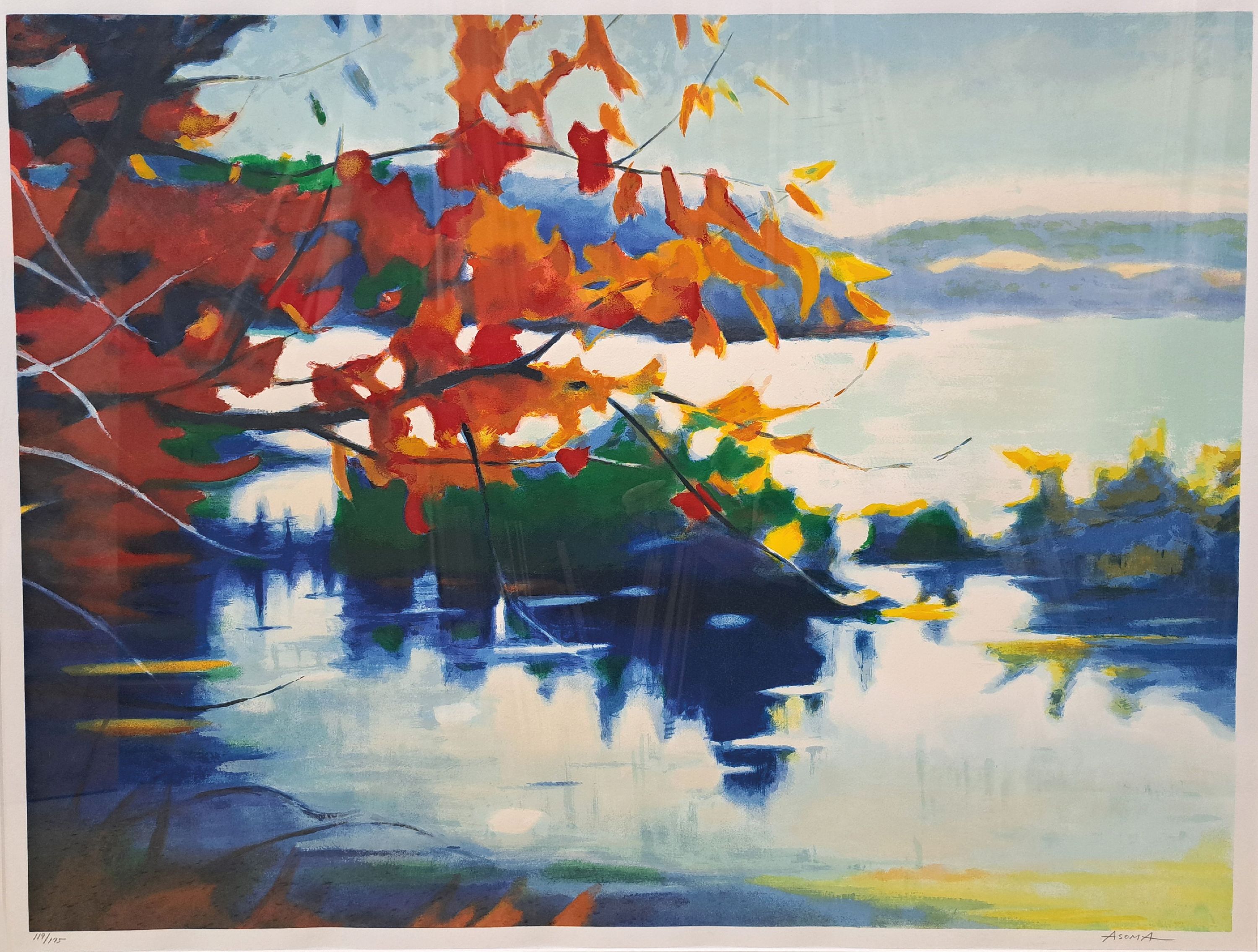 Tadashi Asoma, 1923-2017, japanischer Künstler, Traces of Autumn, Farblithographie von 1996, rechts unten handsigniert, num. 119/175, ca. 78x103cm, ...