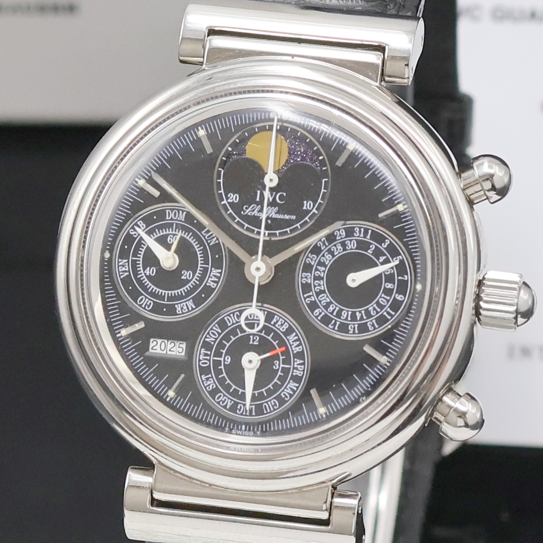 Detail a: IWC astronomischer Armbandchronograph Da Vinci mit ewiger Kalender Referenz IW3750, Schweiz um 2000, Automatik, Edelstahlgeh. inkl. orig. Lederband ...