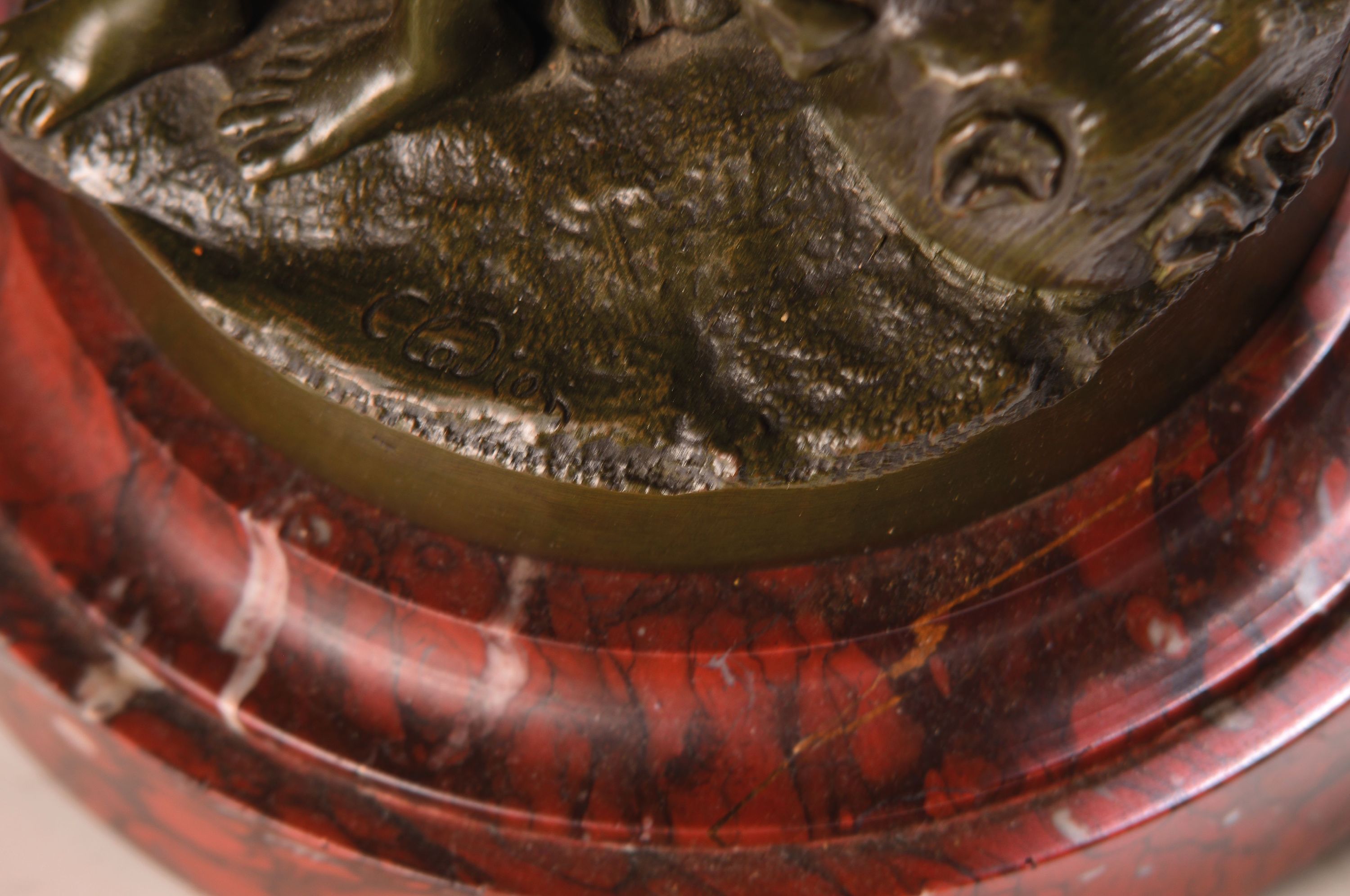 Detail a: Nach Claude Michel Claudion (1738-1814), Bronzeskulptur, Triumph des Bacchus, signiert, auf roter Marmor-Plinthe, H. 31 cm