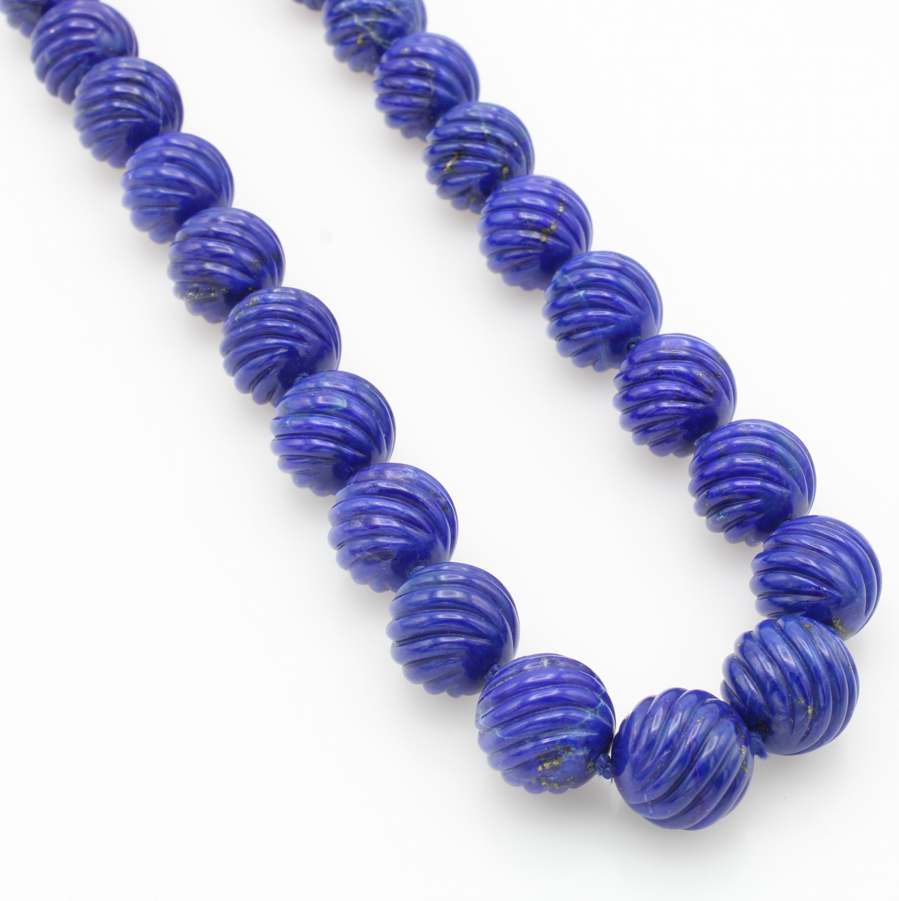 Image 26966893 - Lapislazulikette, Karabinerschl. verg., geriefte Lapislazulikugeln ca. 14 mm, L. ca. 46 ...