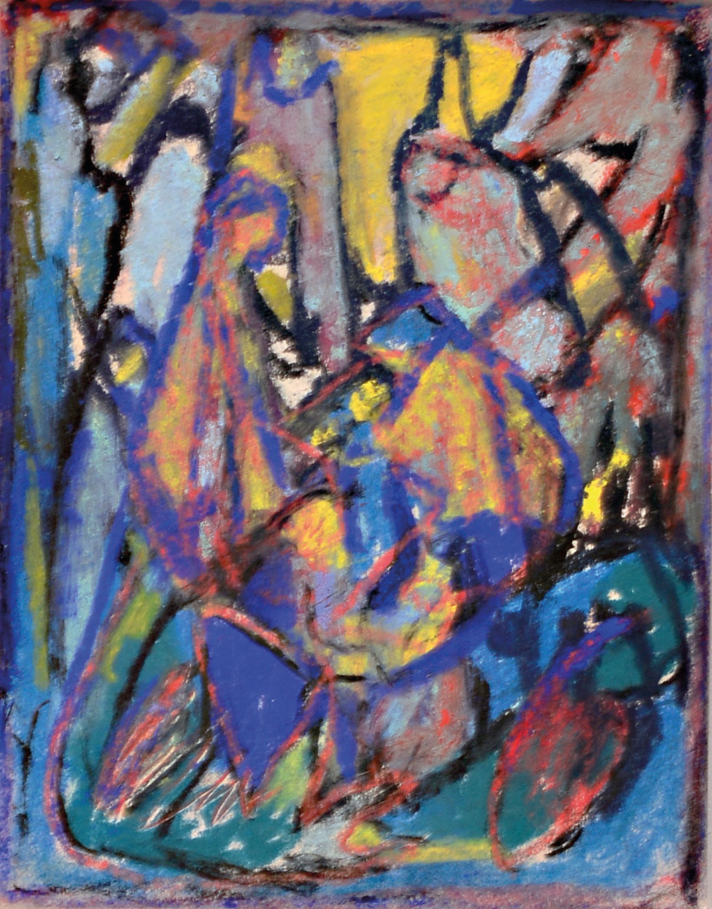Detail a: Adolf Hölzel, 1853 Olmütz - 1934 Stuttgart, Figurenkomposition, 1930er Jahre, so auf Galerie-Etikett bez., Pastell auf Papier, abstrahierte ...