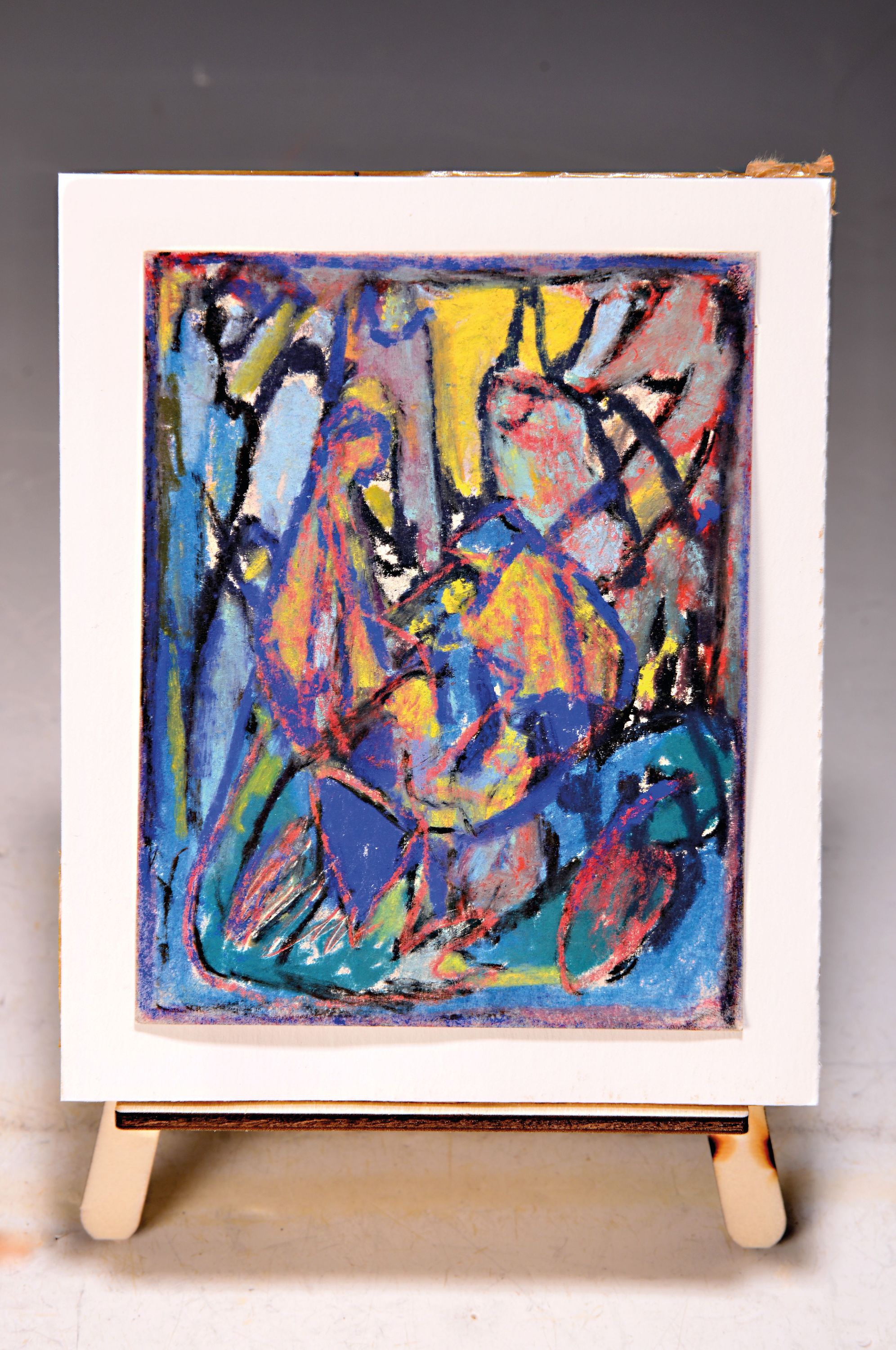Detail k: Adolf Hölzel, 1853 Olmütz - 1934 Stuttgart, Figurenkomposition, 1930er Jahre, so auf Galerie-Etikett bez., Pastell auf Papier, abstrahierte ...