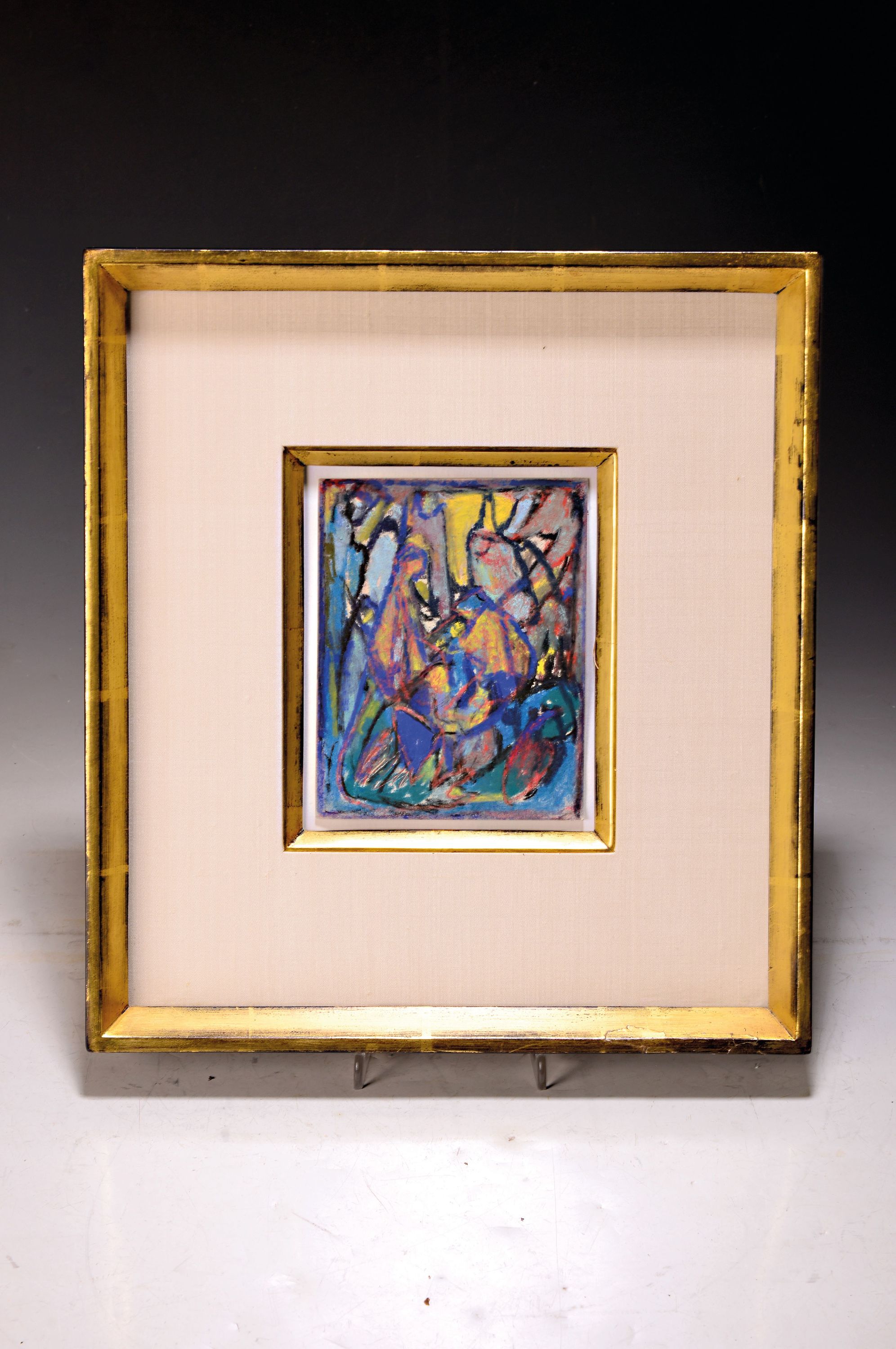 Detail l: Adolf Hölzel, 1853 Olmütz - 1934 Stuttgart, Figurenkomposition, 1930er Jahre, so auf Galerie-Etikett bez., Pastell auf Papier, abstrahierte ...