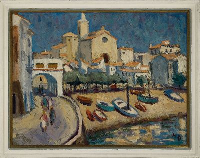 26966832k - Karl Oertel, 1890-1979 Karlsruhe, Ansicht aus Cadaques (Spanien), Öl/Hartfaser, rechts ...