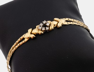 Image 26966855 - 14 kt Gold Brillant-Armband, GG 585/000, mittig 5 Brillanten in WG gefasst zus. ca. ...