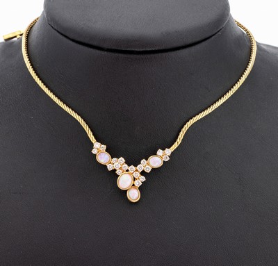 Image 26966857 - 14 kt Gold Opal-Brillant-Collier, GG 585/000, Mittelteil floral, 4 ovale Opal-Cabochons ...