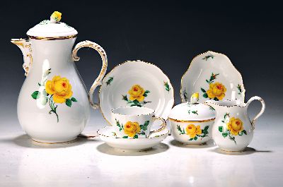 Image 26966883 - Kaffeeservice, Meissen, 2. Wahl, 2. Hälfte 20. Jh., Dekor gelbe Rose, neuer ...