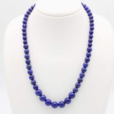 26966891b - Lapislazulikette, Kugelschließe 925er Silber, Lapislazulikugeln im Verlauf v. 6-10 mm, ...