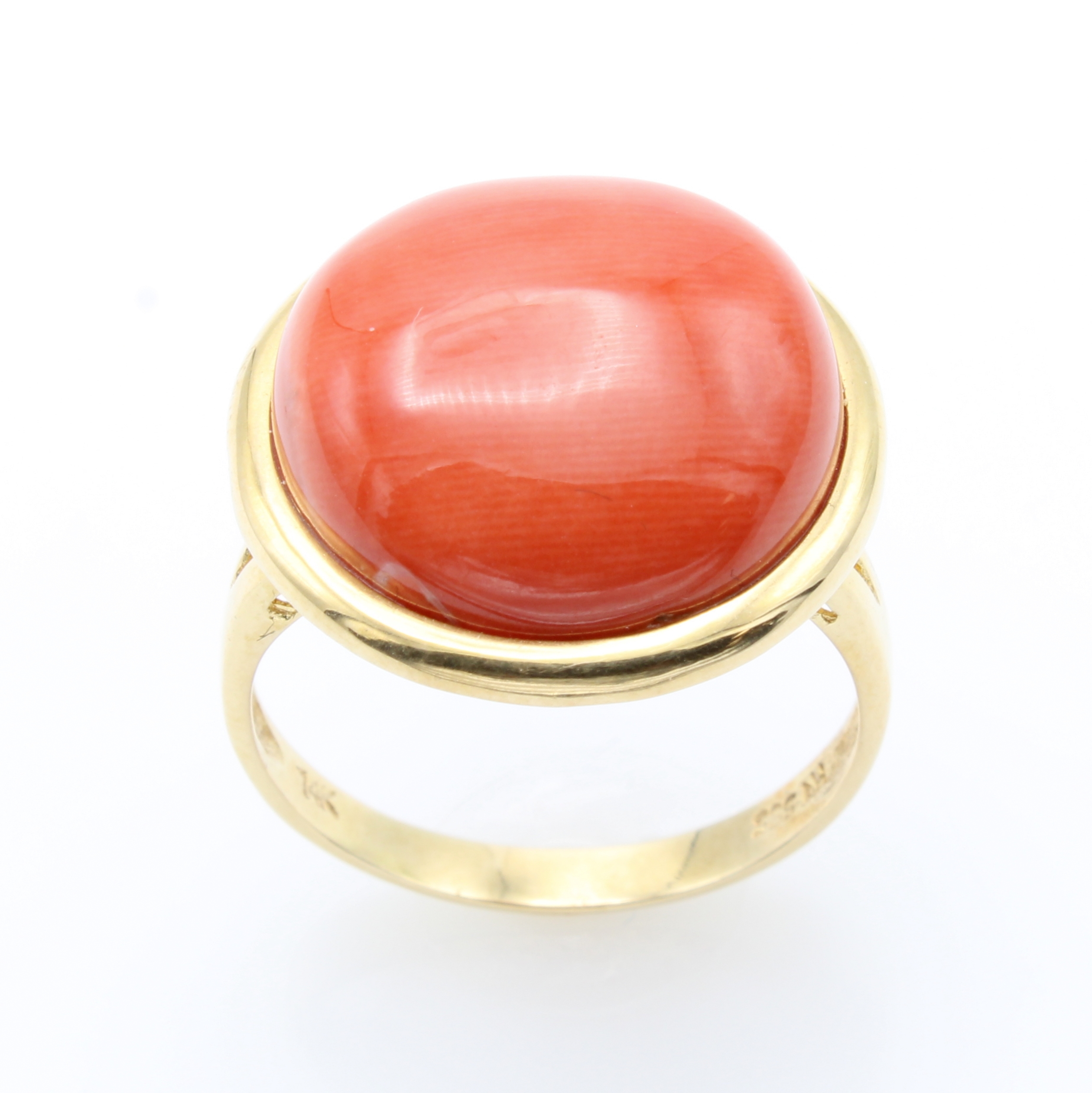 Image 26966994 - Ring mit Koralle, GG 585/000, bouttonf. Koralle ca. 16 mm in glatter Fassung, RW ca. 56, ...