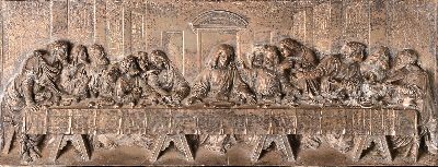 Image 26966900 - Reliefplatte das letzte Abendmahl, 20.Jh., Metall versilbert, Hochrelief, Motiv nach dem ...