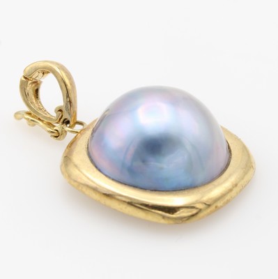 26966920a - Clipanhänger mit Mabeperle, GG 585/000, graue Perle in quadratischer Fassung ca. 15 mm ...