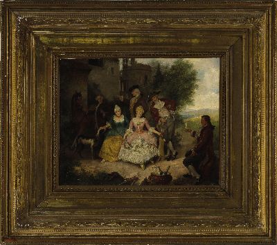 26966928k - Hugo von Wild, Maler des 19./20. Jh., Rokokogesellschaft beim Picknick vor der Stadt, ...