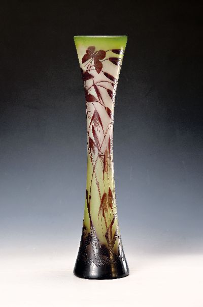 Image Large vase, Emile Gallé, around 1900-10, decor of delicate grasses and butterflies, ...