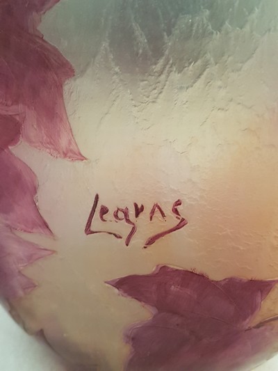 26966961f - Große Vase, Legras, um 1900, roter stilisierter Ahornblatt-Dekor, farbloses ...