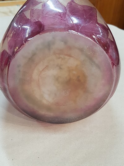 26966961g - Große Vase, Legras, um 1900, roter stilisierter Ahornblatt-Dekor, farbloses ...