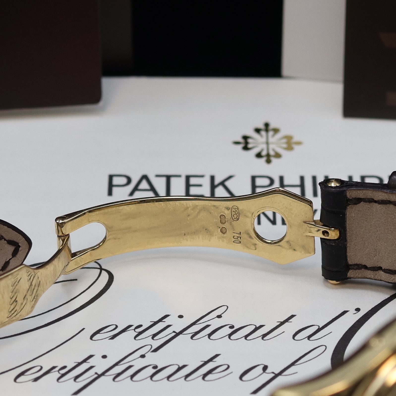 Detail d: PATEK PHILIPPE hochfeiner und seltener, astronomischer Jahreskalender in GG 750/000 Referenz 5146J-010, Automatik, beids. vergl., Boden verschr., ...