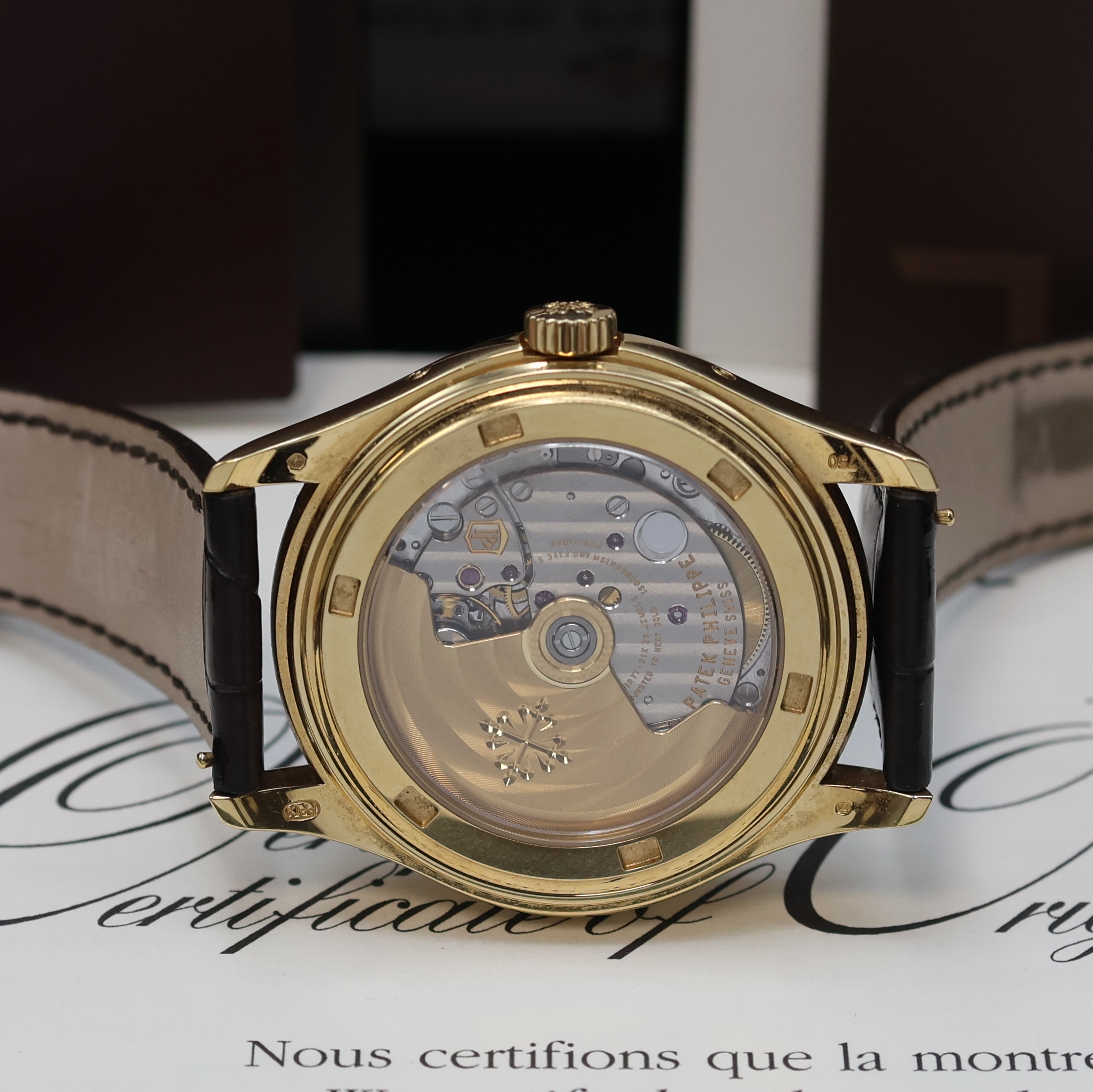 Detail g: PATEK PHILIPPE hochfeiner und seltener, astronomischer Jahreskalender in GG 750/000 Referenz 5146J-010, Automatik, beids. vergl., Boden verschr., ...