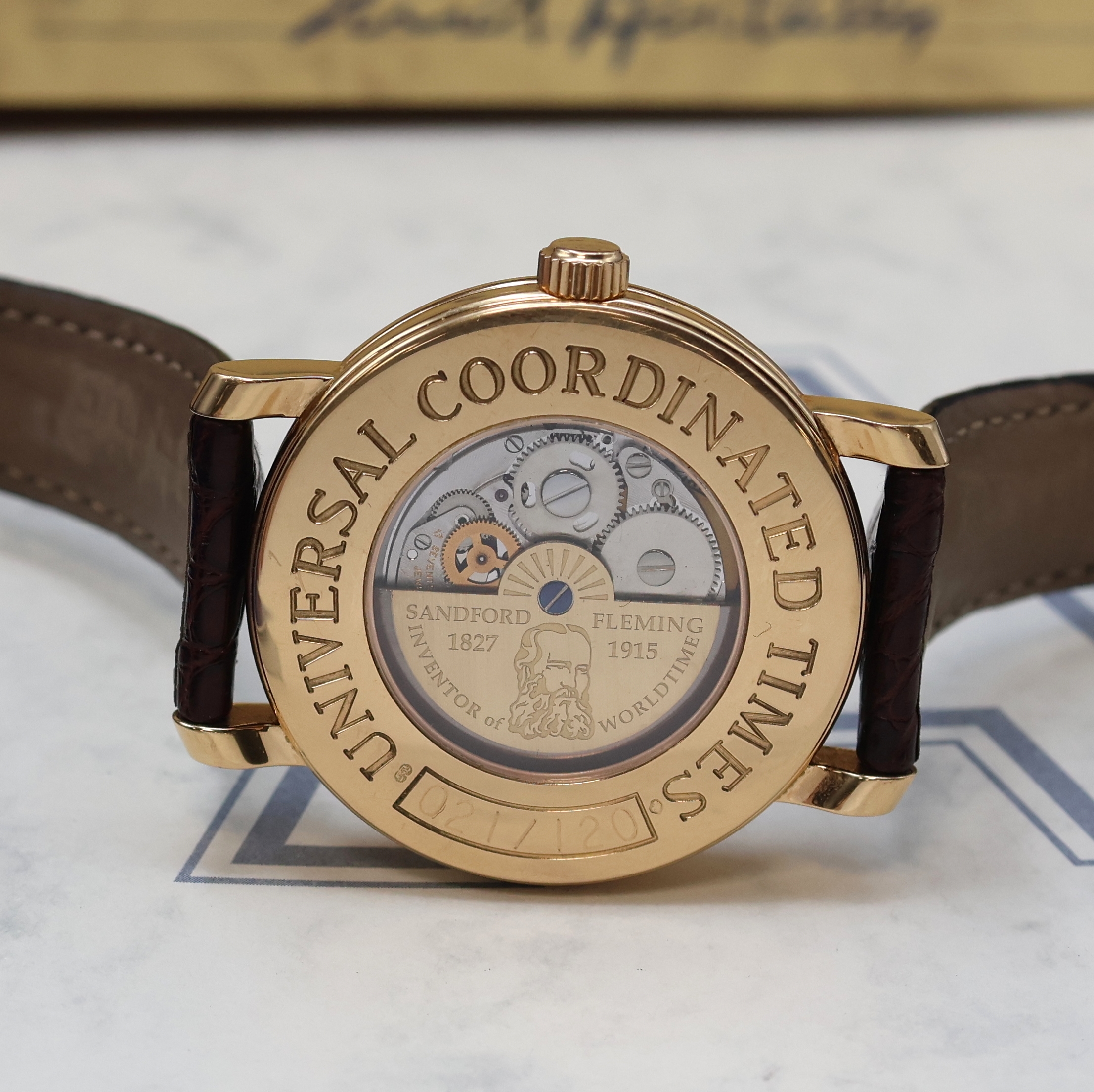 Detail f: ANDERSEN GENEVE 1884 seltene, auf 120 Stück limitierte Weltzeit-Armbanduhr in RG 750/000, Automatik, hergestellt als Hommage an Sir Stanford Fleming ...