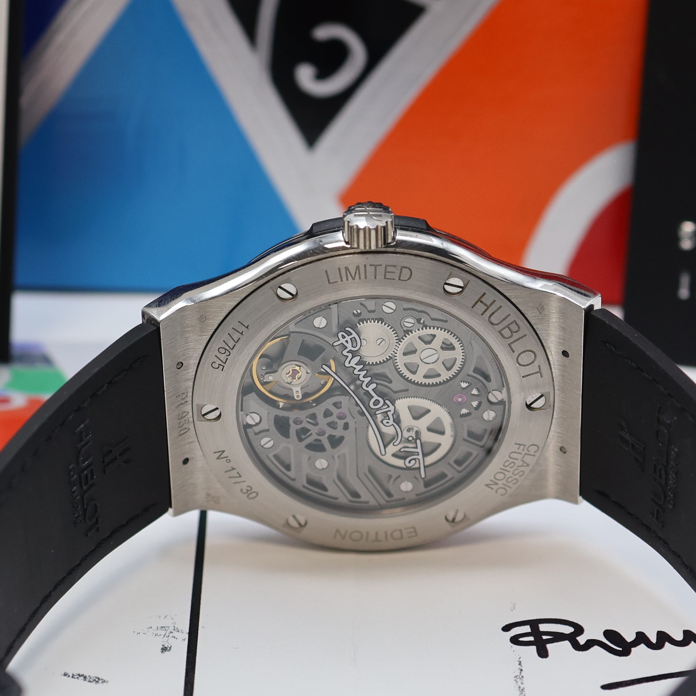 Detail d: HUBLOT extrem seltene, auf 30 Stück limitierte Platin Herrenarmbanduhr Classic Fusion Enamel Britto Referenz 515.TS.0910.LR, Handaufzug, Schweiz um ...