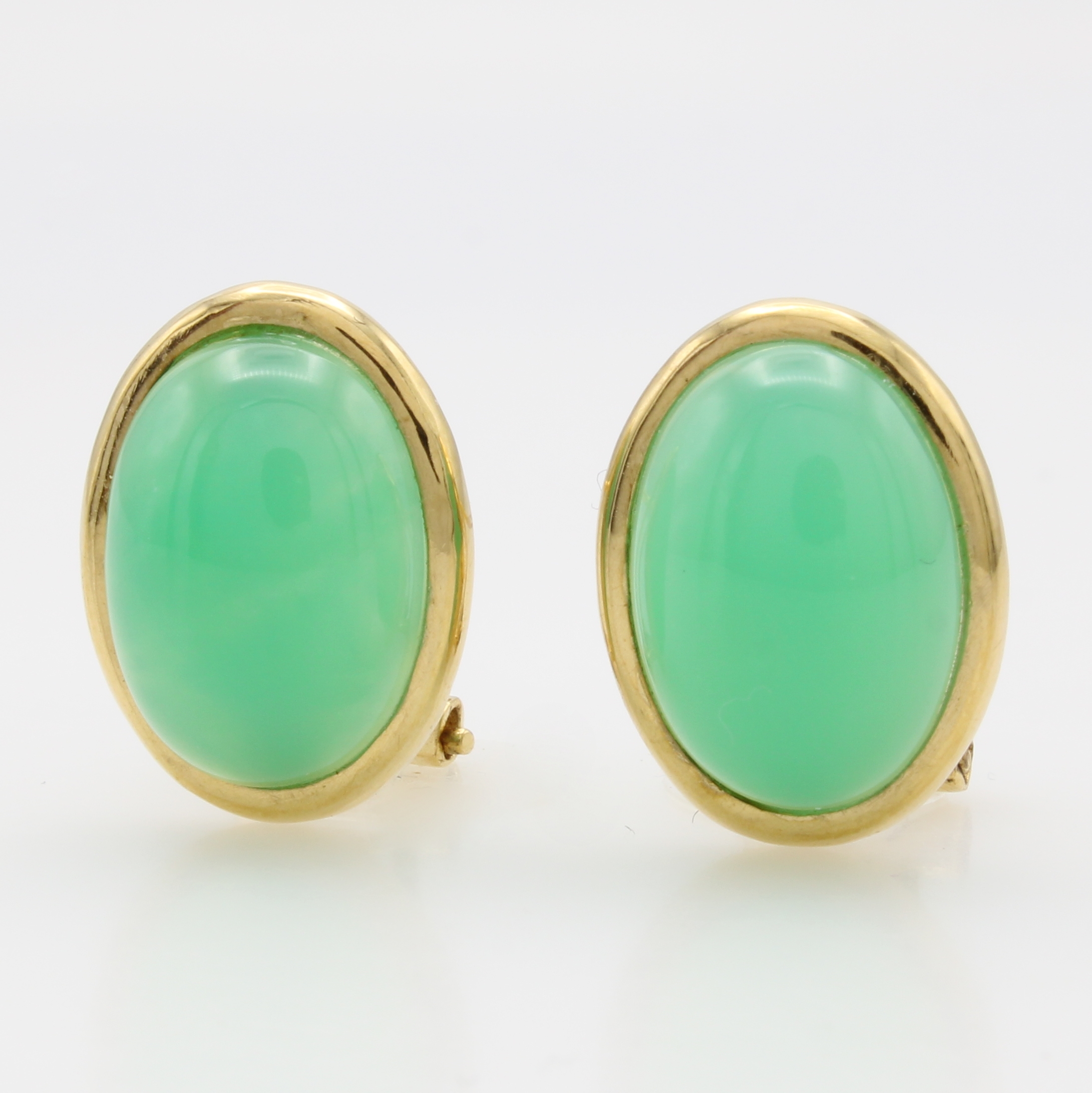 Image 26967142 - Paar Ohrstecker mit Chrysoprasen, GG 585/000, 2 ovale Chrysoprase in glatter Fassung, M. ...