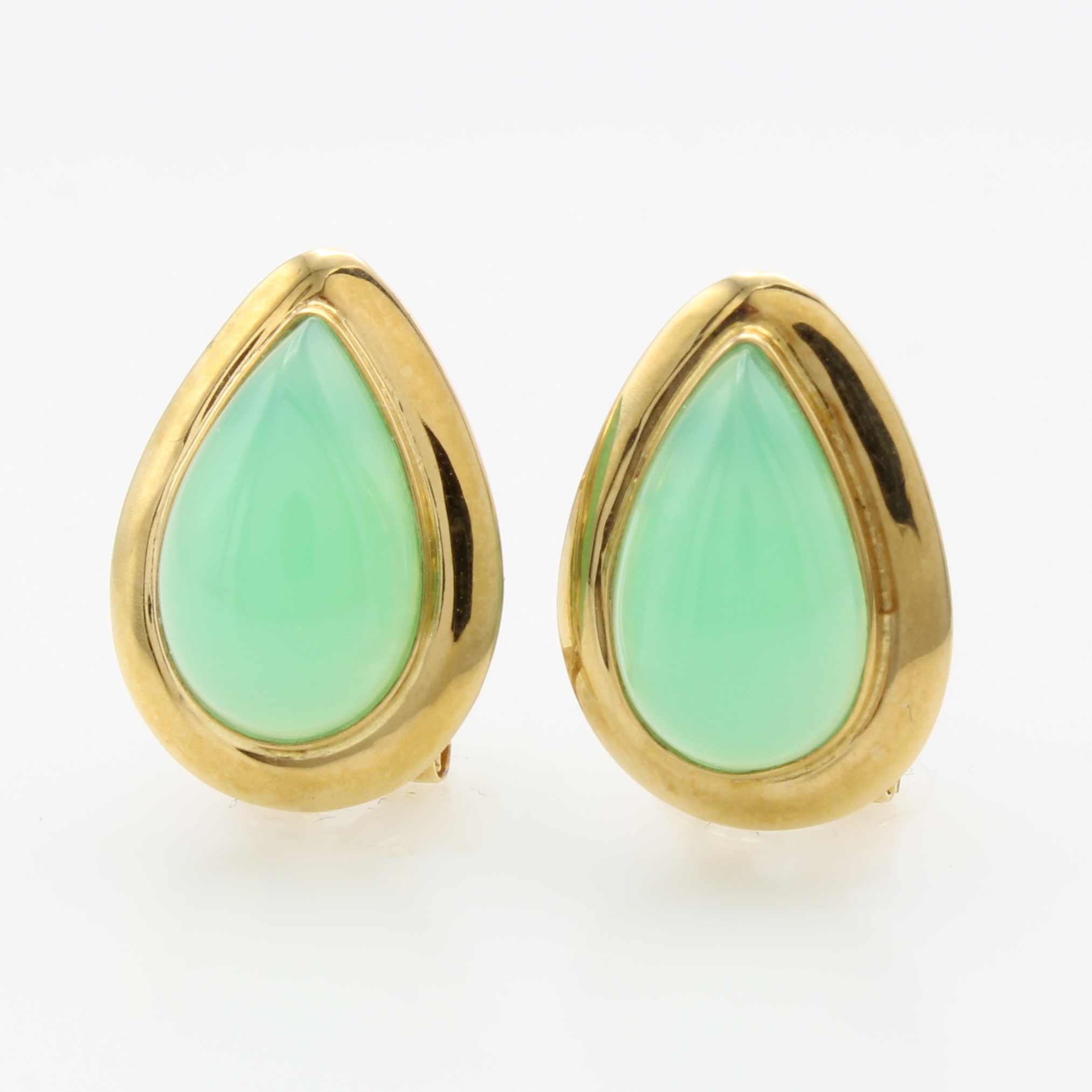 Image 26967143 - Paar Ohrstecker mit Chrysoprasen, GG 585/000, 2 tropfenf. Chrysoprase, M. ca. 13x8 mm, ...