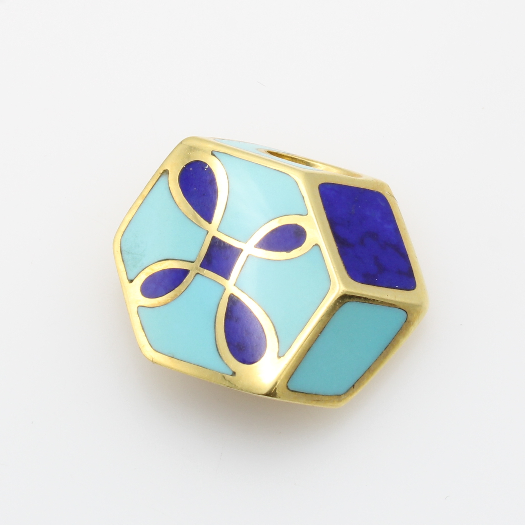 Image 26967165 - Anhänger mit Lapislazuli und Türkisen, GG 750/000, abgeschrägt gearbeitet ...