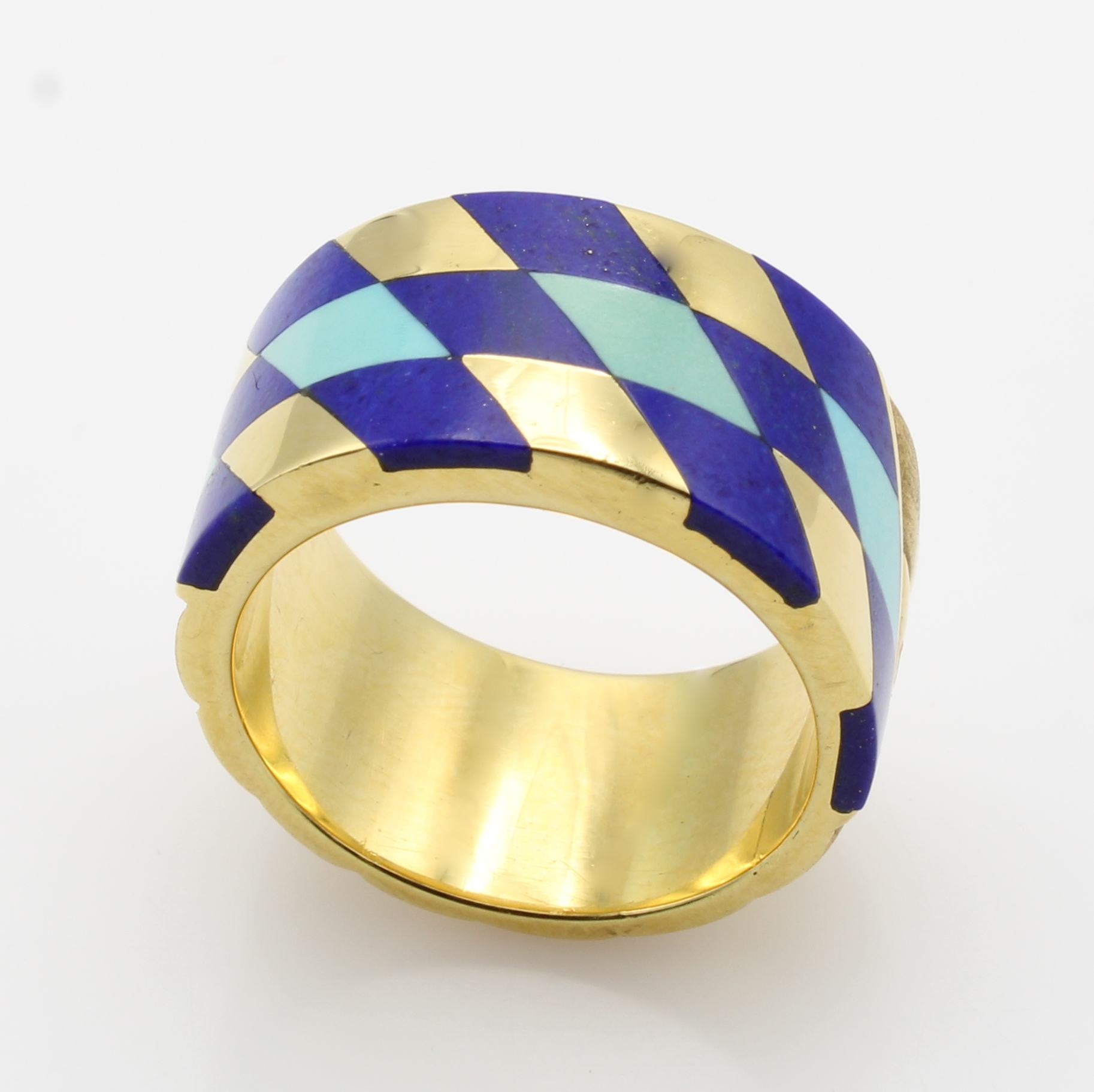 Image 26967249 - Ring mit Türkisen und Lapislazuli, GG 750/ 000, rautenf. Elemente, RW ca. 53 ...
