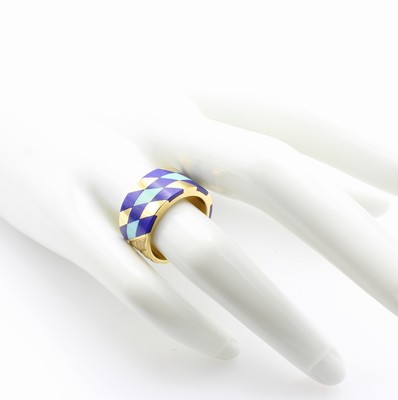 26967249a - Ring mit Türkisen und Lapislazuli, GG 750/ 000, rautenf. Elemente, RW ca. 53 ...