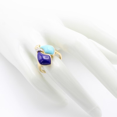 26967444a - Ring mit Türkis, Lapislazuli und Brillanten, GG 585/000, Brill. zus. ca. 0.03 ct ...
