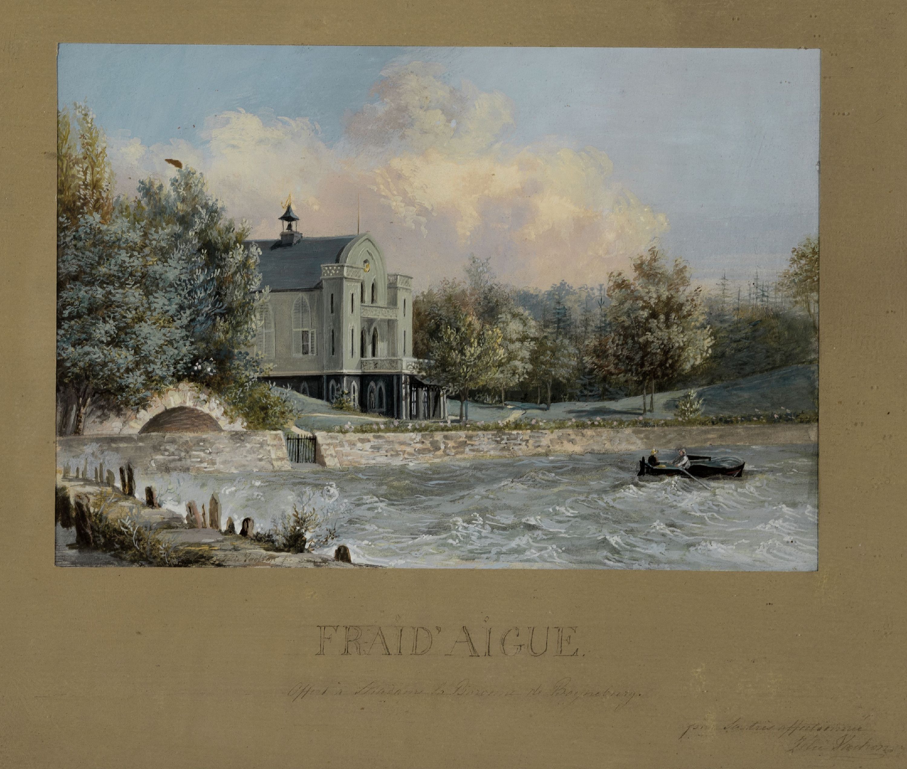 Zelie Vachon, geb. um 1821/22 Paris, "Fraidaigue", Ansicht des sog. Landhauses bei Perroy, links unten signiert "Zelie Vachon f. ...