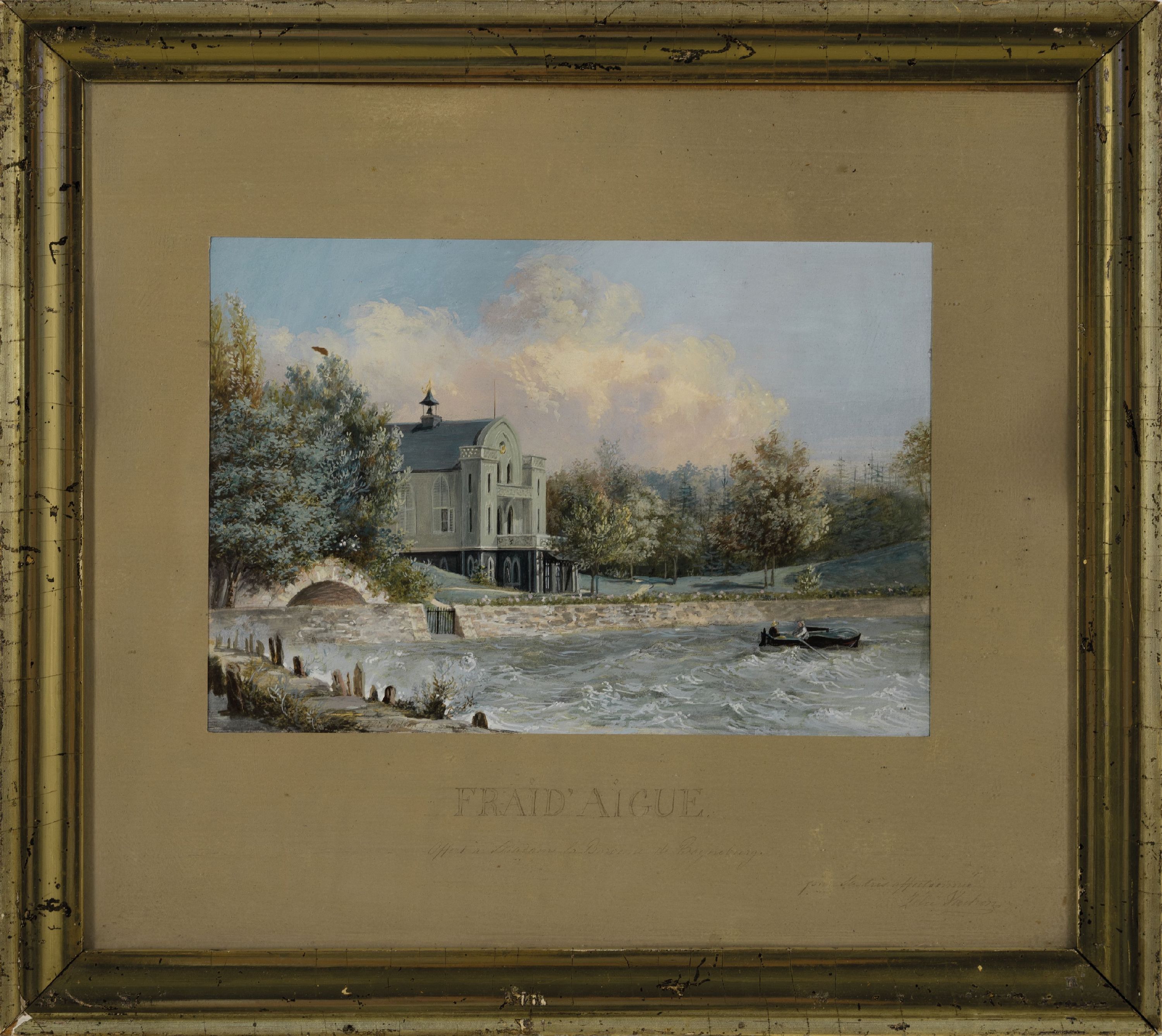 Detail k: Zelie Vachon, geb. um 1821/22 Paris, "Fraidaigue", Ansicht des sog. Landhauses bei Perroy, links unten signiert "Zelie Vachon f. ...